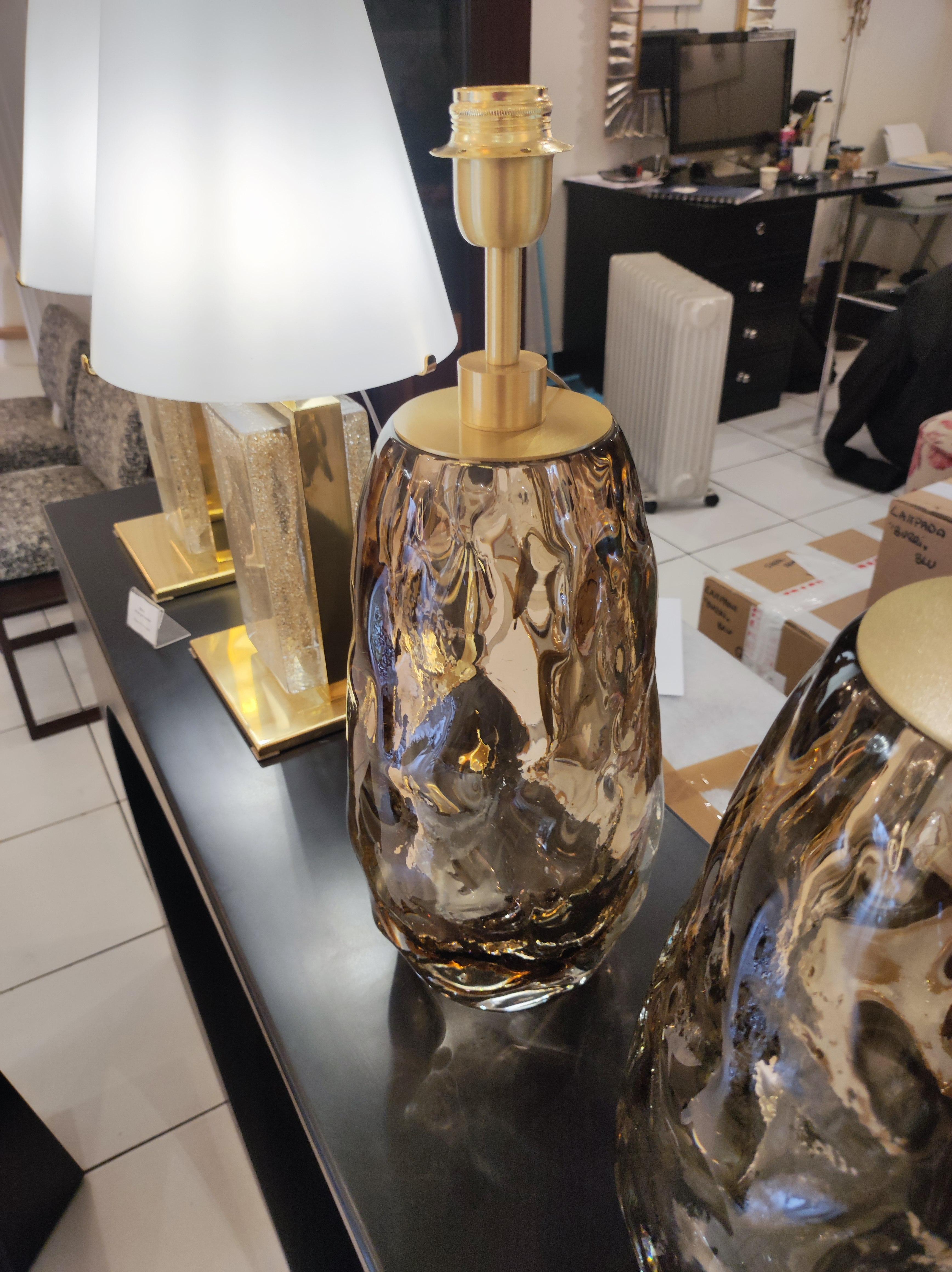 20th Century Pair of Lamps in Light Brown/Smoked Murano Glass
