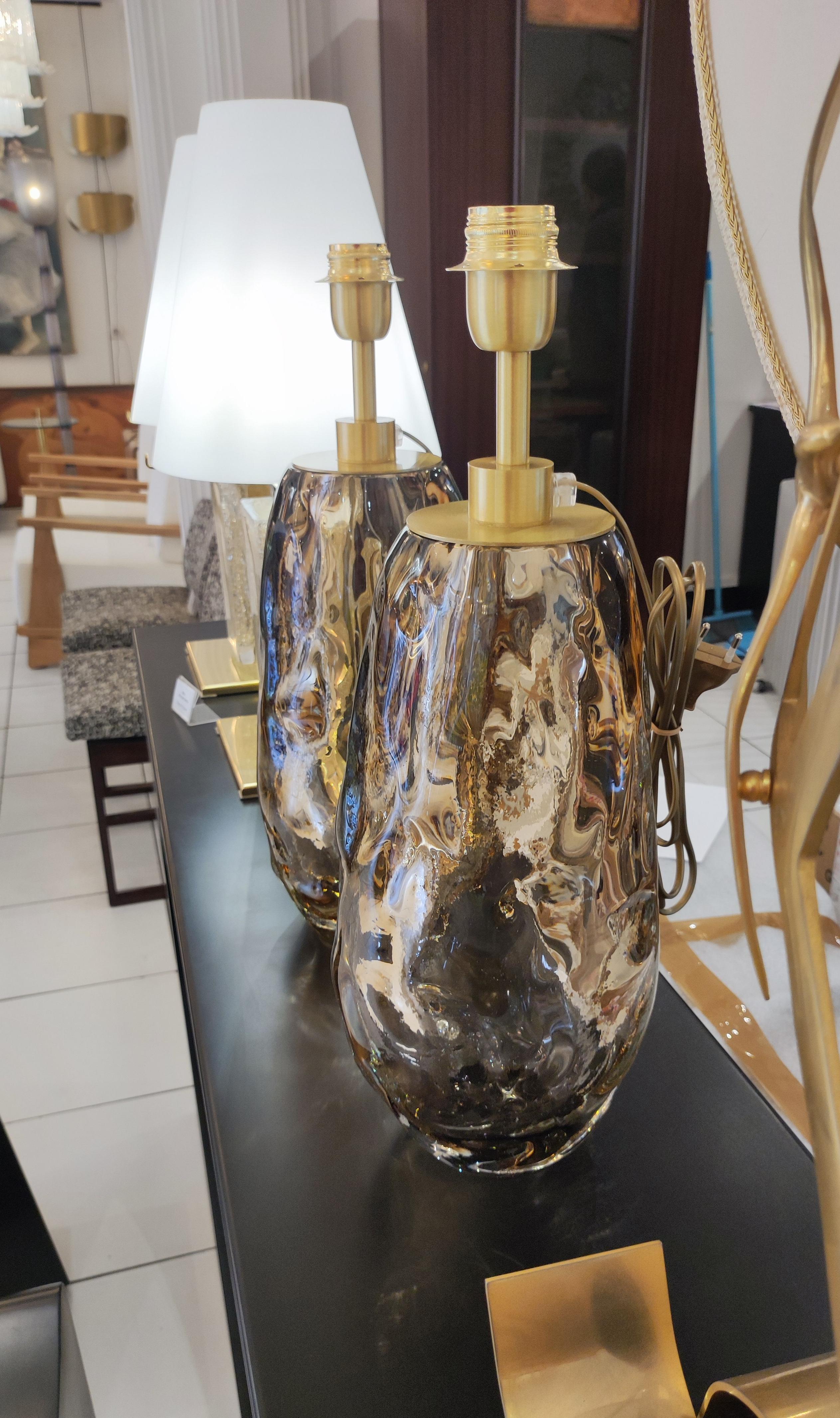 Pair of Lamps in Light Brown/Smoked Murano Glass 1