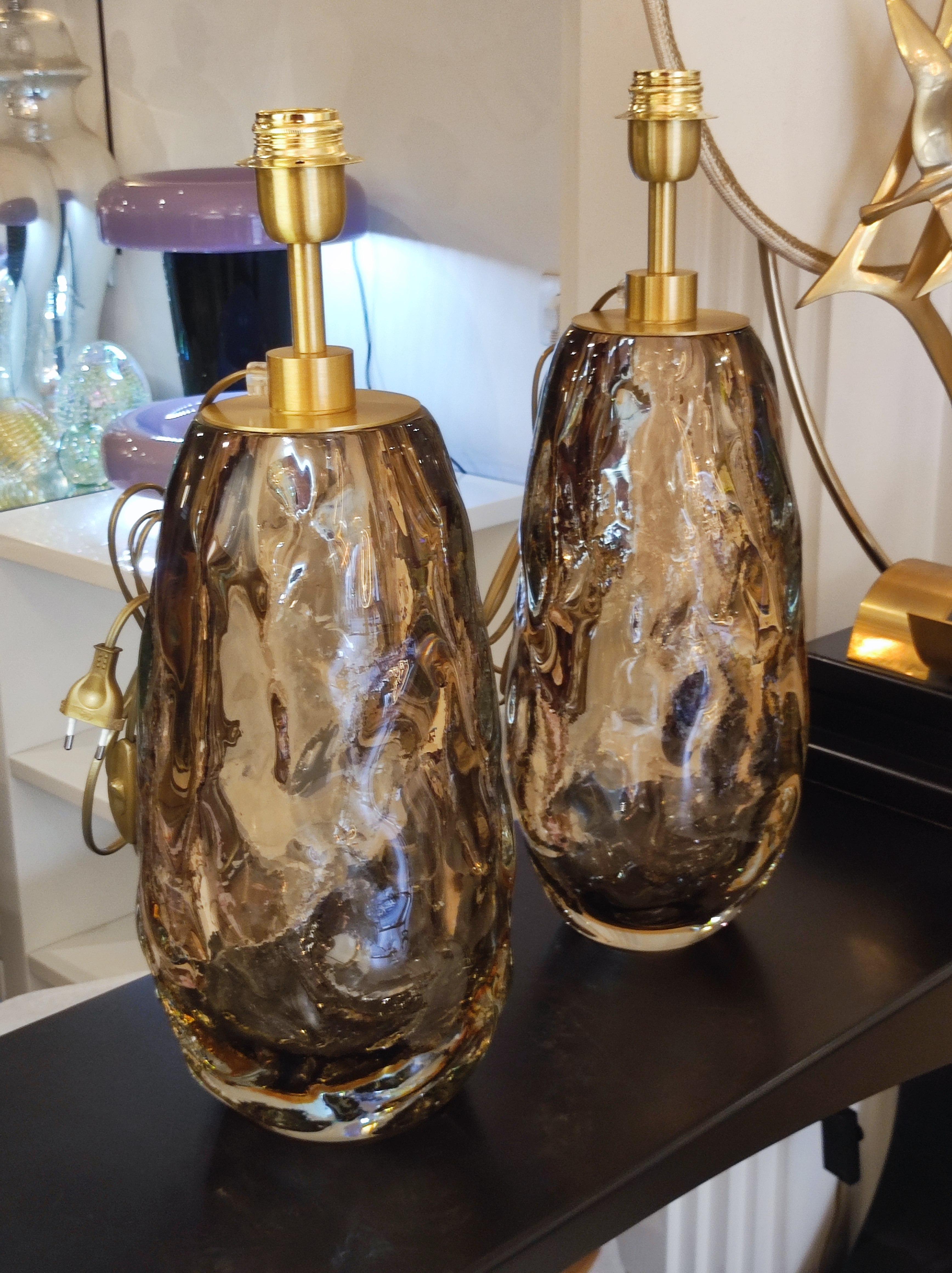 Pair of Lamps in Light Brown/Smoked Murano Glass 2