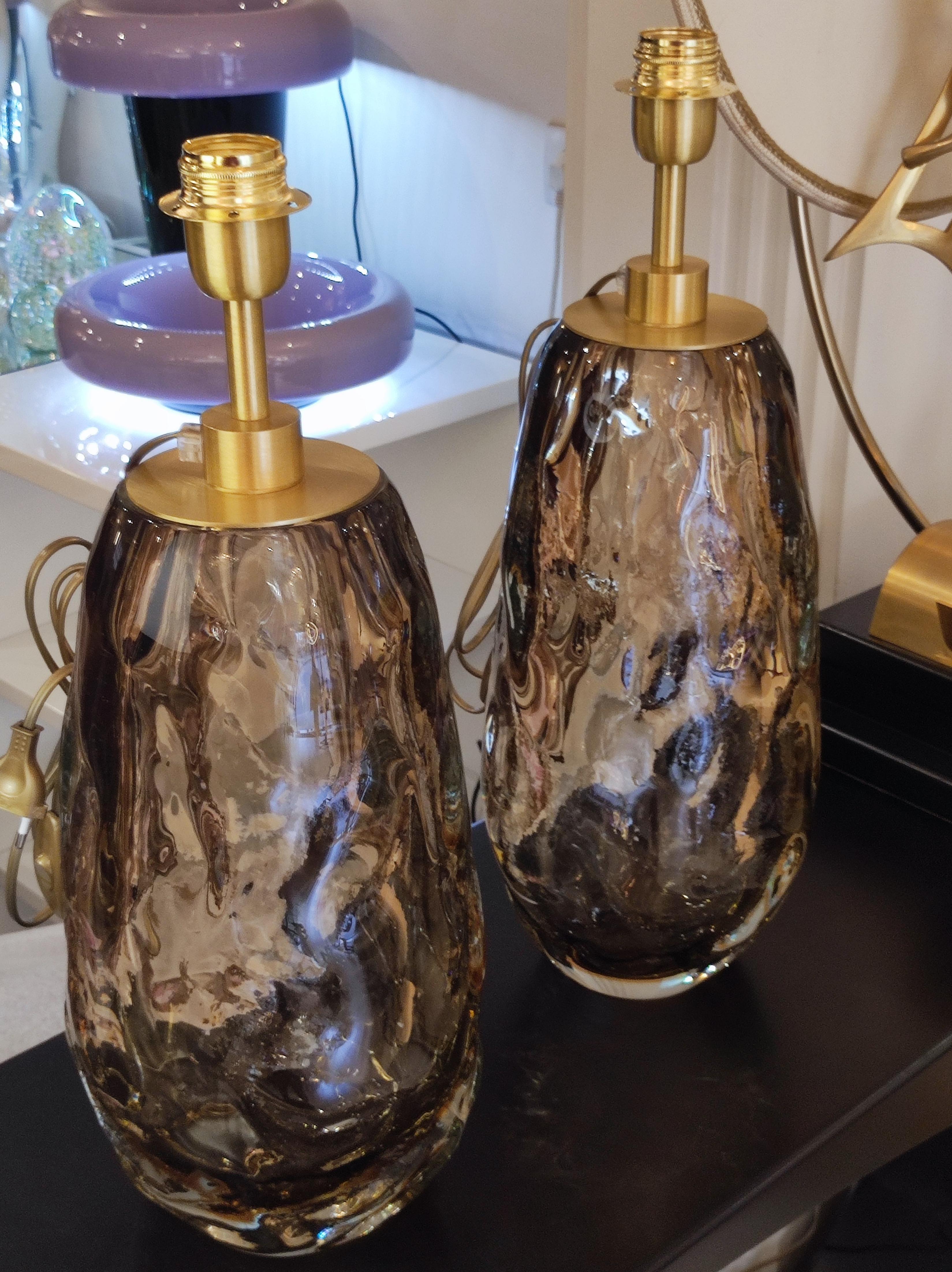 Pair of Lamps in Light Brown/Smoked Murano Glass 3