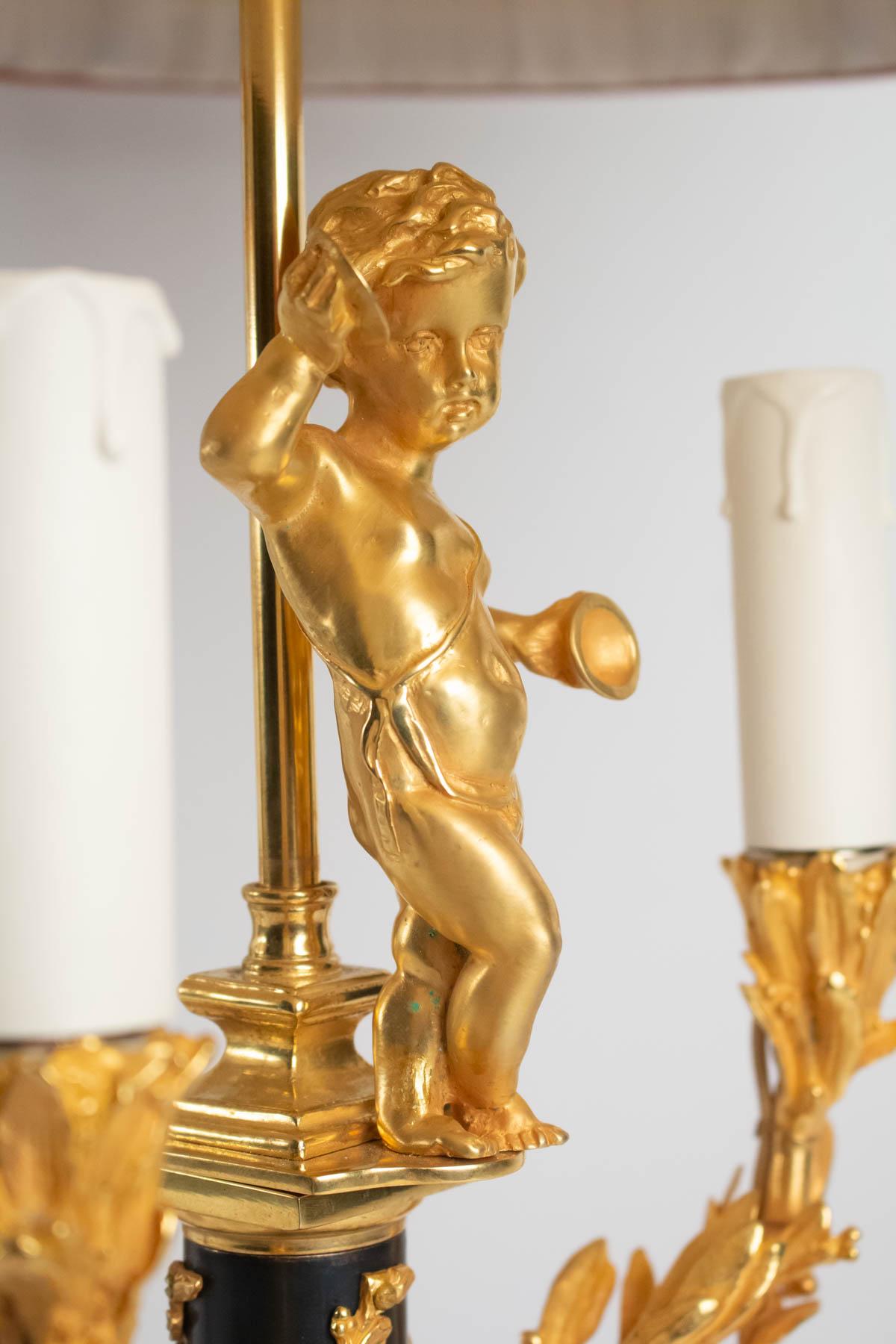 Pair of Lamps in Love, 3 Lights, Gilt Bronze, Patinated, Louis XVI Style 6