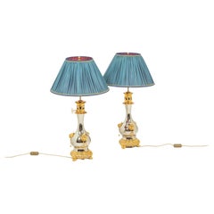 Antique Pair of lamps in metal and gilded bronze, circa 1880