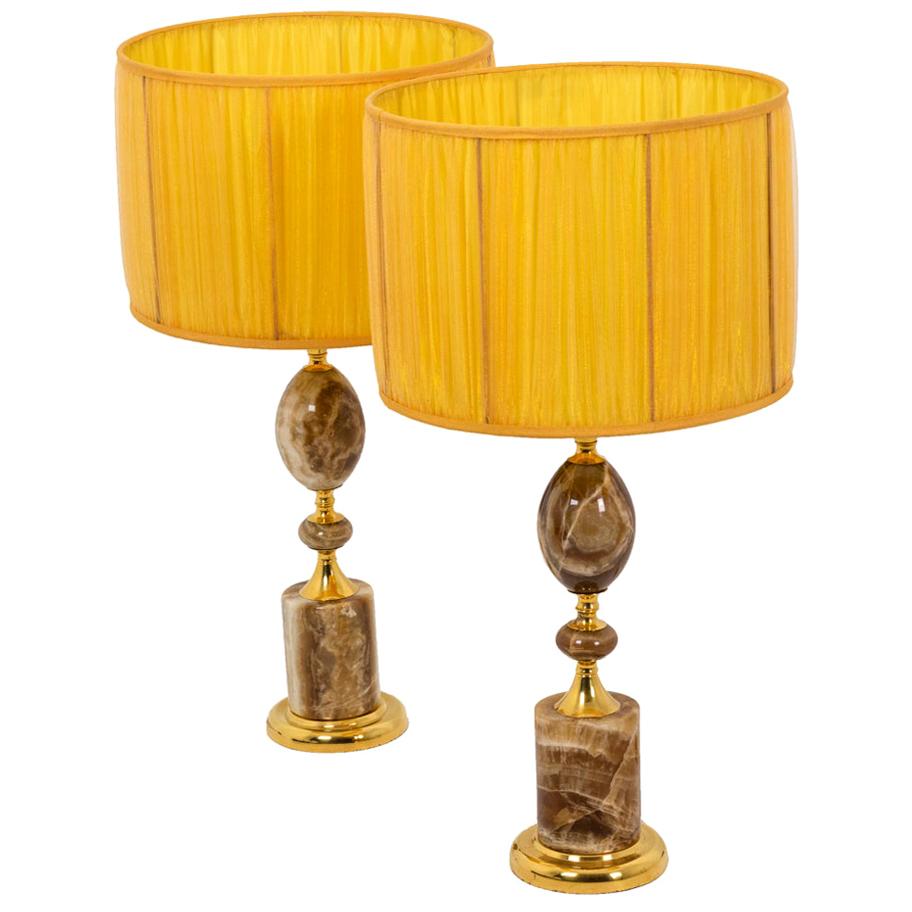 Pair of Lamps in Onyx and Gilt Bronze, 1970s