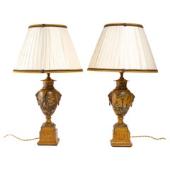 Antique Pair of Lamps in Painted Sheet Metal, 19th Century