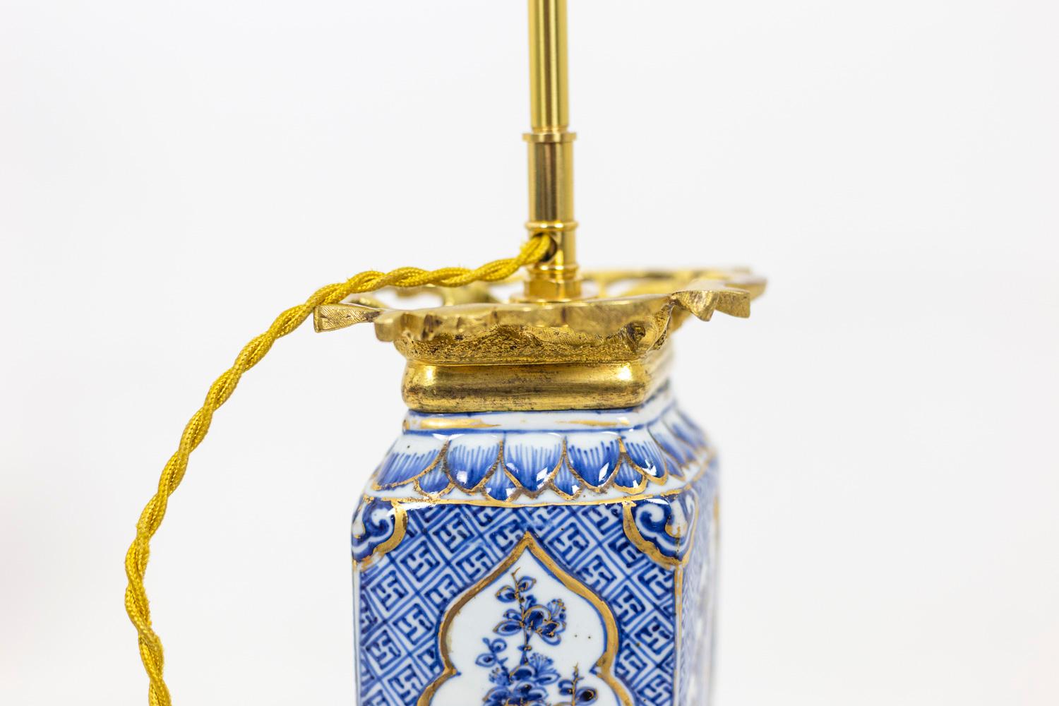Chinoiserie Pair of Lamps in Porcelain Blue White and Gilt Bronze, circa 1880