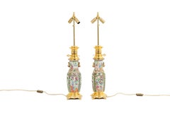 Pair of Lamps in Porcelain of Canton and Bronze, circa 1880