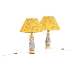 Antique Pair of Lamps in Porcelain of Canton and Bronze, circa 1880