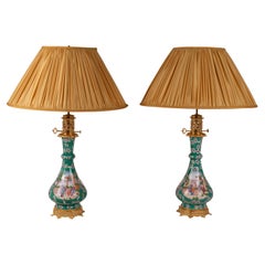 Antique Pair of Lamps in Porcelain of Canton and Bronze, circa 1880