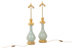 Pair of Lamps in Porcelain of Céladon and Bronze, circa 1880