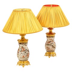Antique Pair of Lamps in Satsuma Earthenware and Bronze, 19th Century
