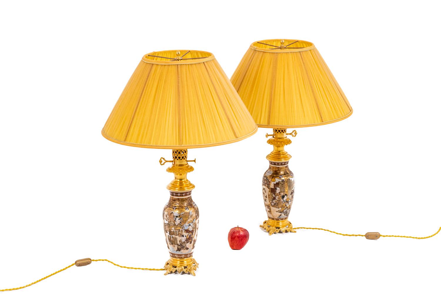 Pair of Lamps in Satsuma Earthenware and Gilt Bronze, circa 1880 For Sale 6
