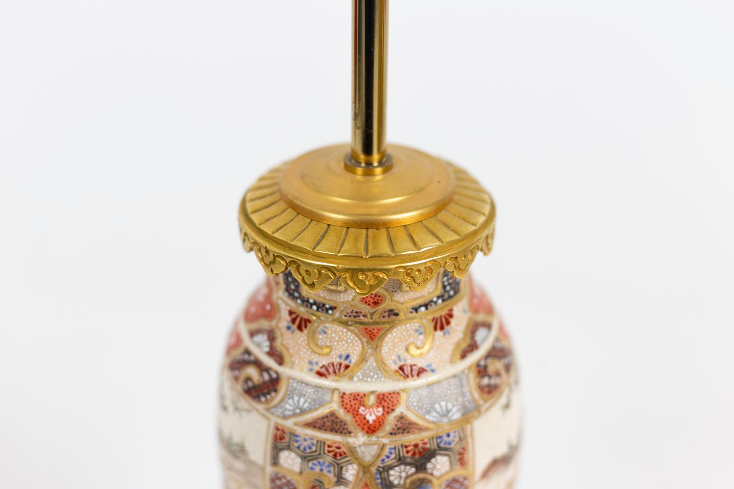 Chinoiserie Pair of Lamps in Satsuma Earthenware and Gilt Bronze, circa 1880