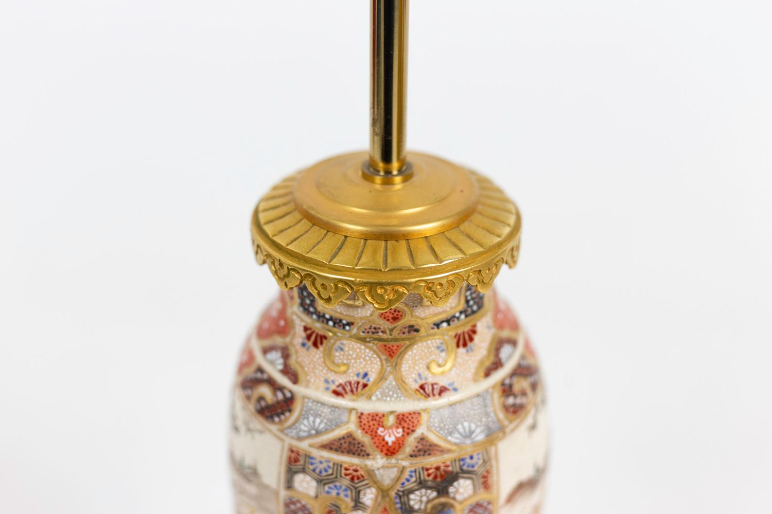 19th Century Pair of Lamps in Satsuma Earthenware and Gilt Bronze, circa 1880