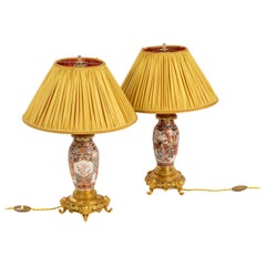 Paire de lampes en faïence de Satsuma et bronze doré:: vers 1880