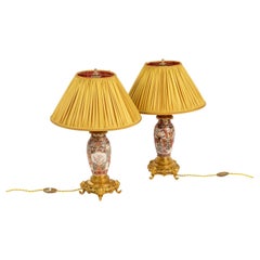 Paar Lampen aus Satsuma-Eschenholz und vergoldeter Bronze, um 1880