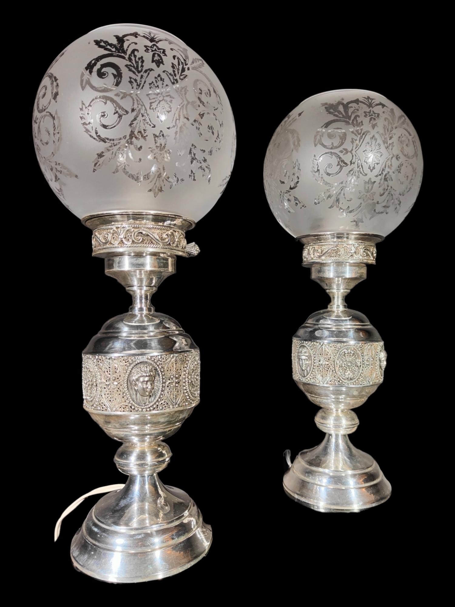 Pair of Lamps in Sterling Silver with Filigree For Sale 6