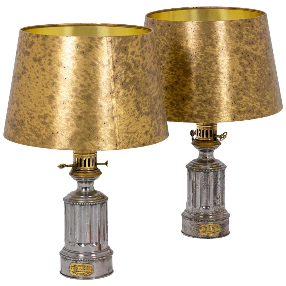 Pair of Lamps in Tin, circa 1880 For Sale