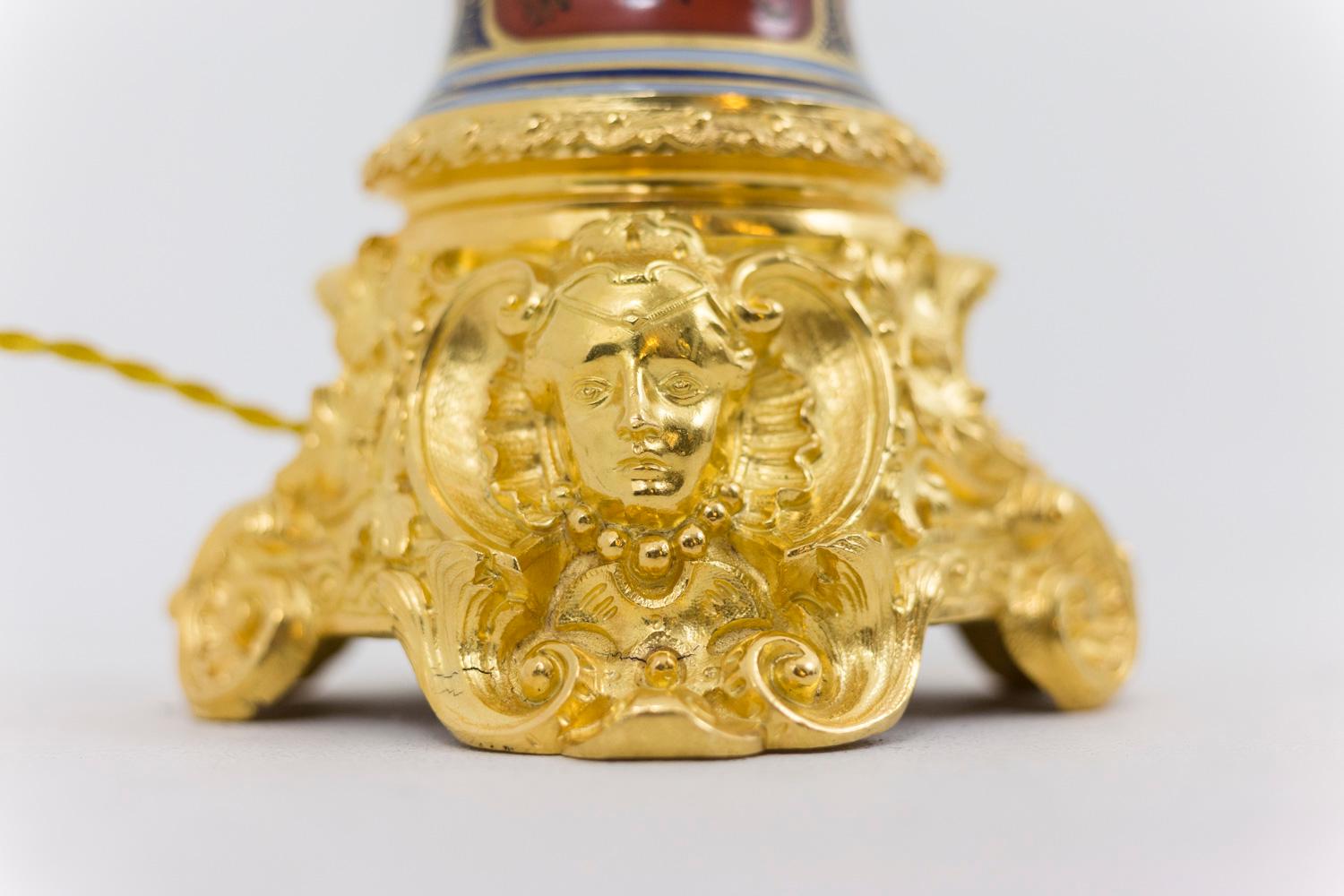 Coppia di lampade in porcellana Valentine e bronzo dorato, circa 1880 in vendita 4