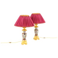 Pair of Lamps in Valentine Porcelain and Gilt Bronze, circa 1880