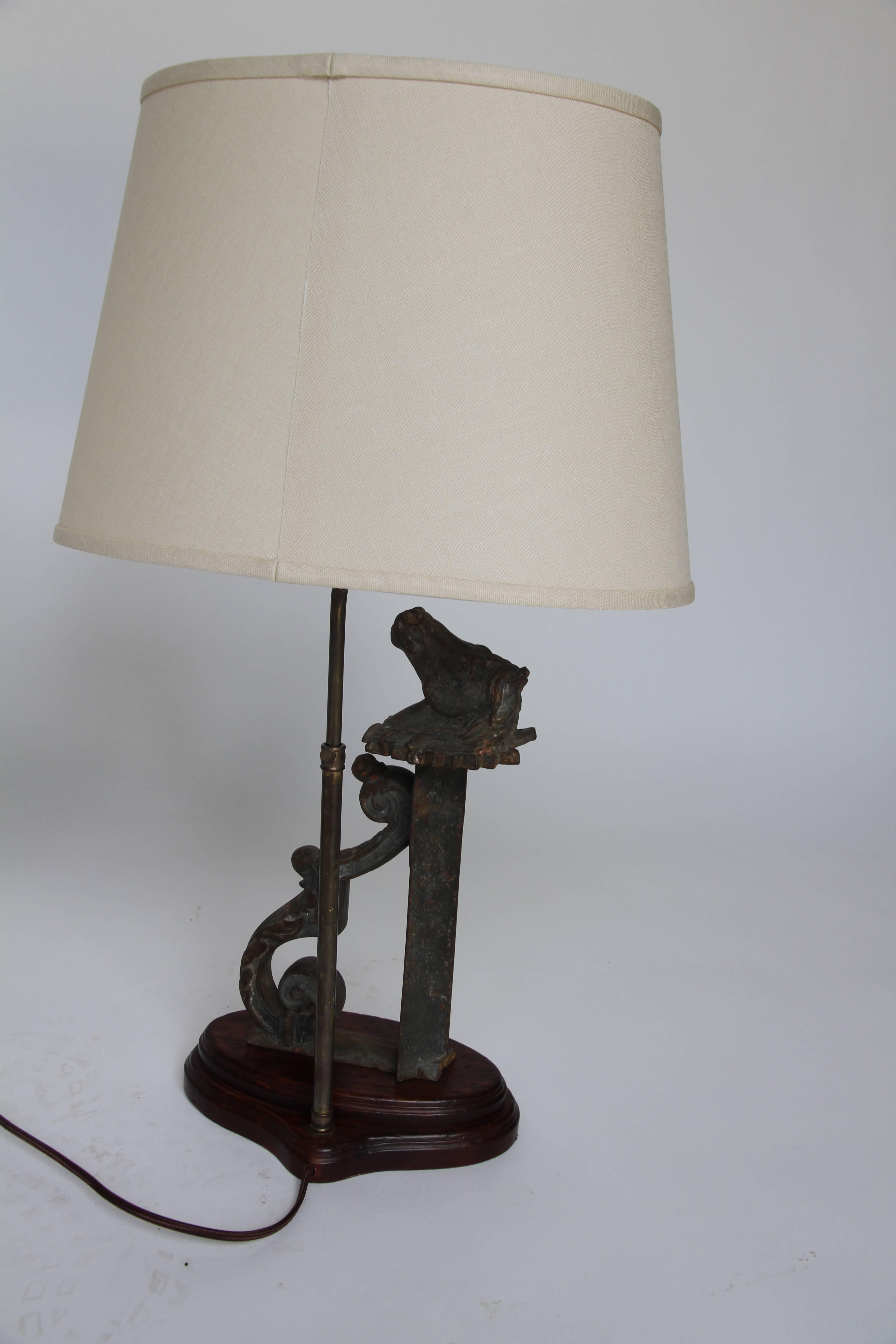 French Pair of Lamps Made from Antique Iron Horse Brackets