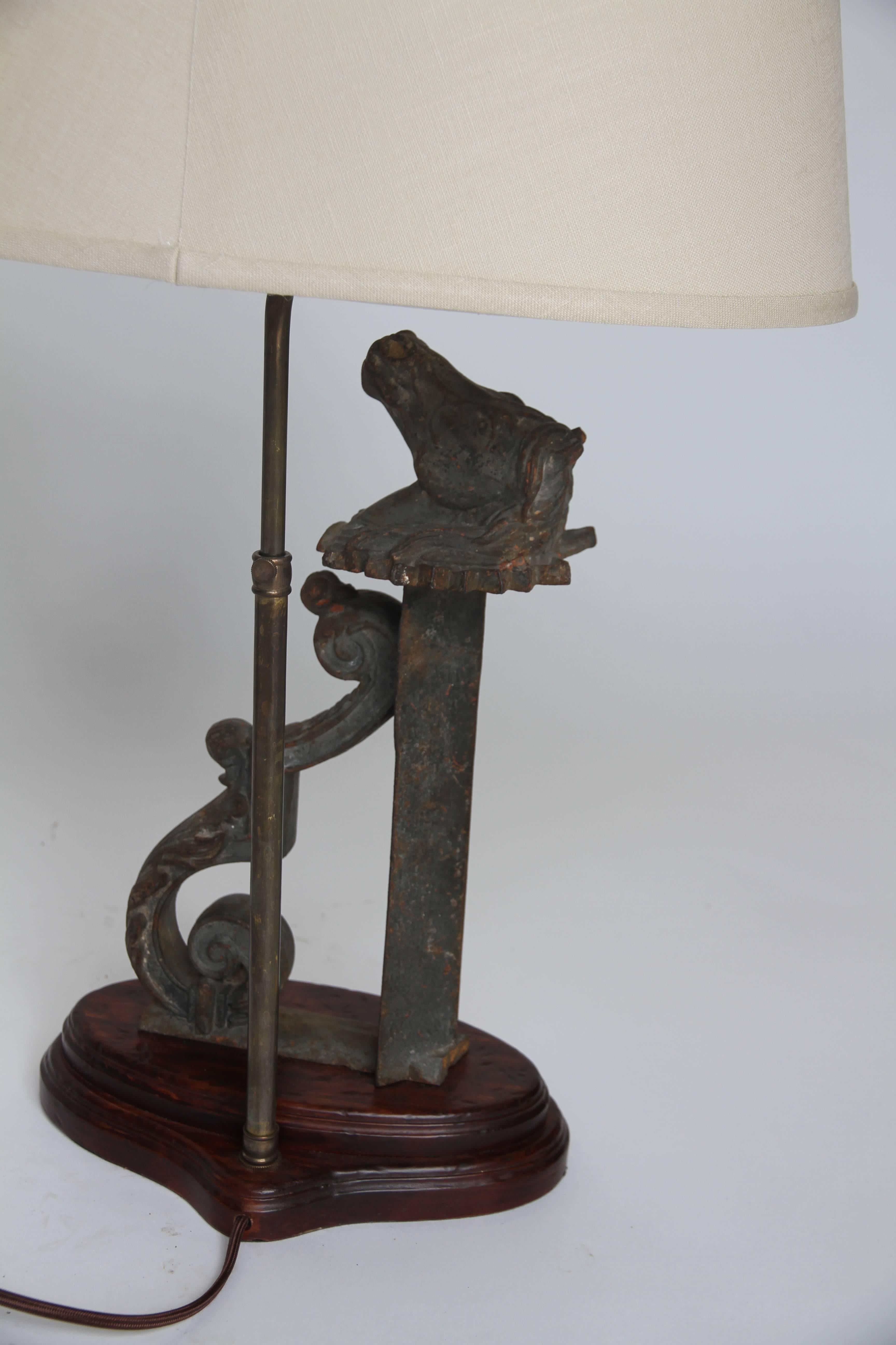 Pair of Lamps Made from Antique Iron Horse Brackets In Good Condition In Houston, TX