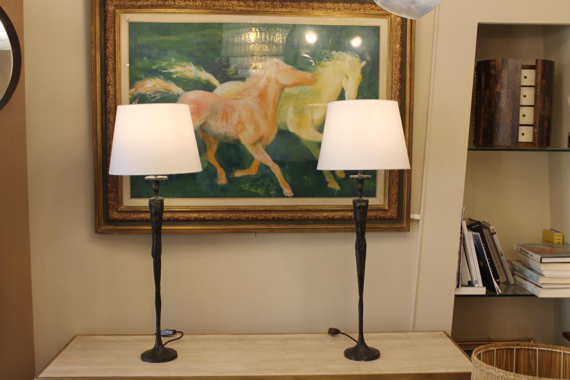 Pair of Lamps, Maison Porta Romana, Giacometti Style, 20th Century 4