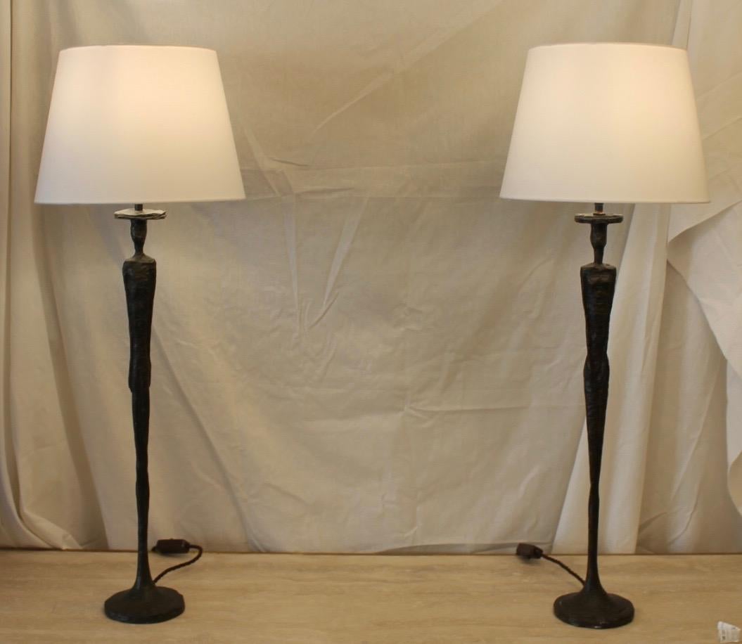 Pair of Lamps, Maison Porta Romana, Giacometti Style, 20th Century 5