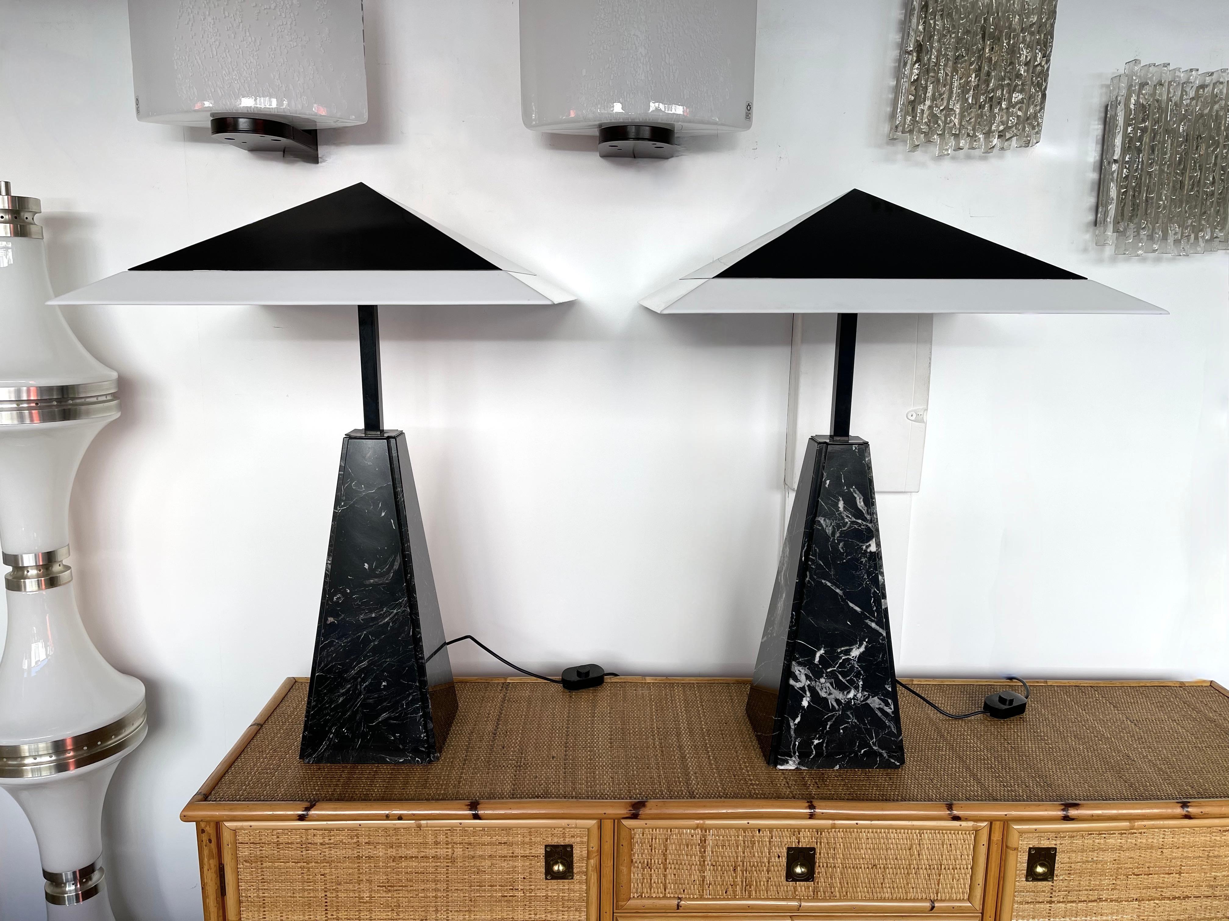 Pair of Lamps Marble Metal Lucite by Cini Boeri for Tronconi, Italy, 1970s 9