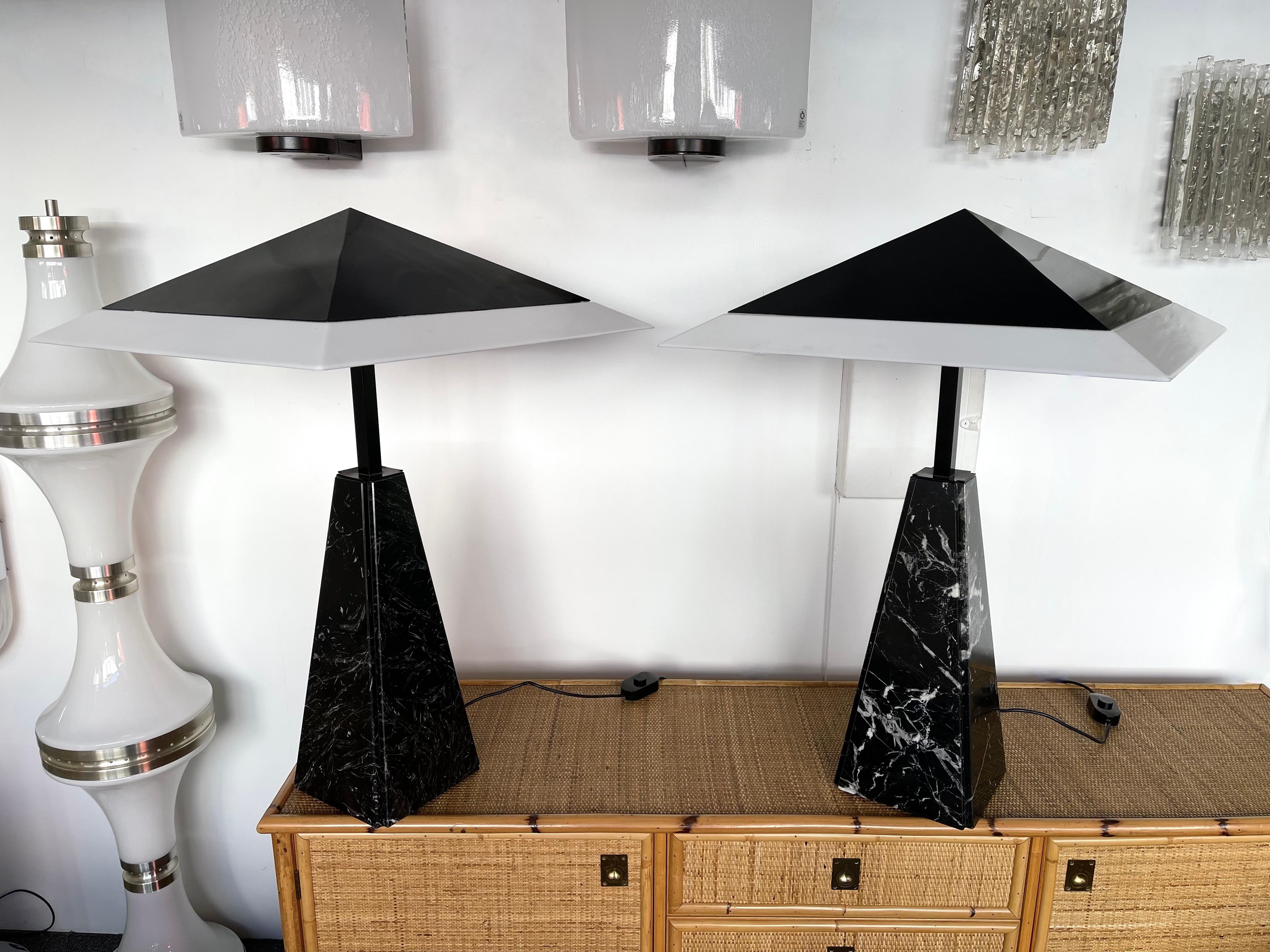 Pair of Lamps Marble Metal Lucite by Cini Boeri for Tronconi, Italy, 1970s 10