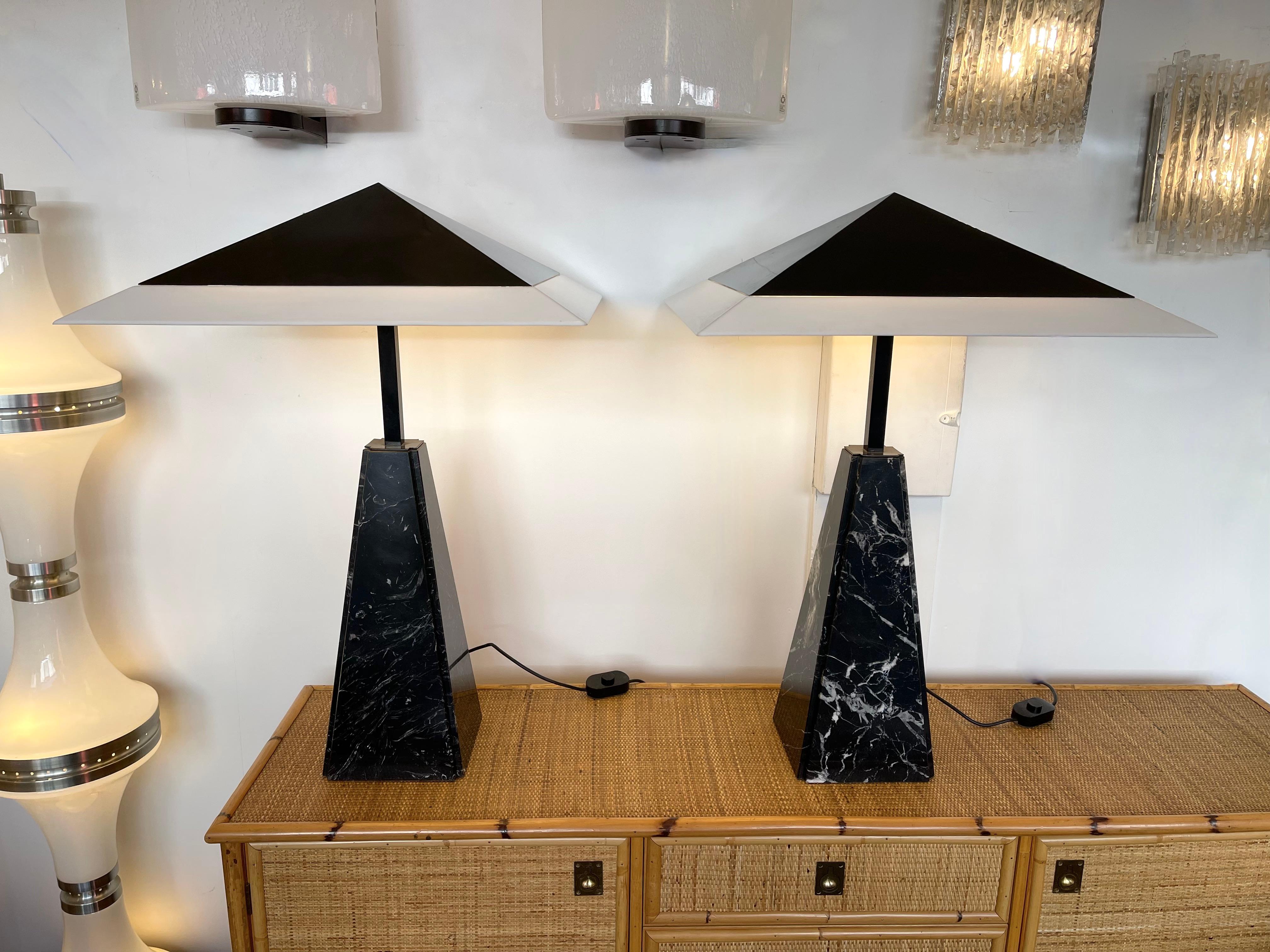 Pair of Lamps Marble Metal Lucite by Cini Boeri for Tronconi, Italy, 1970s 2