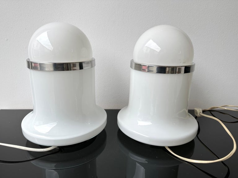 Pair of Lamps Murano Glass and Metal Chrome by Reggiani, Italy, 1970s For Sale 5