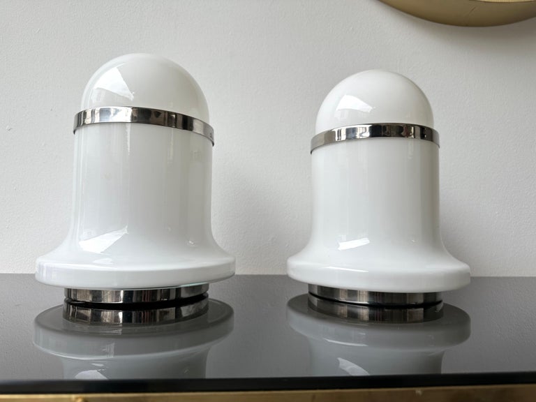Late 20th Century Pair of Lamps Murano Glass and Metal Chrome by Reggiani, Italy, 1970s For Sale