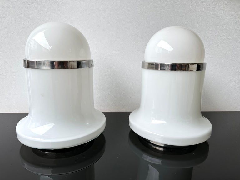 Pair of Lamps Murano Glass and Metal Chrome by Reggiani, Italy, 1970s For Sale 3
