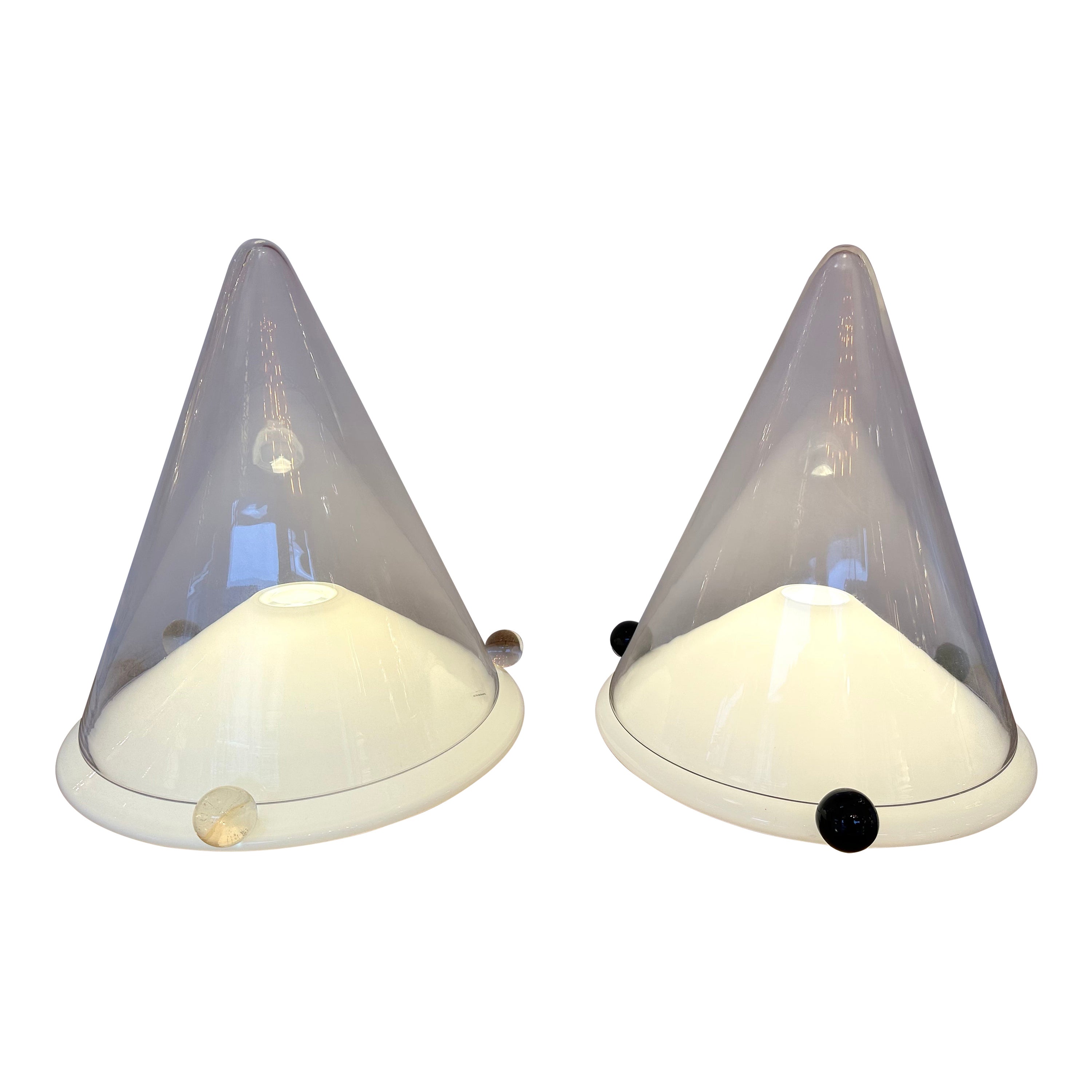 Paire de lampes en verre de Murano par Leucos, Italie, années 1980
