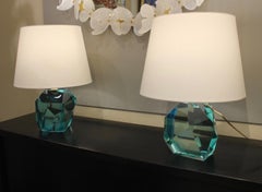 Pair of Lamps, Pebbles, Murano, Turquoise Blue