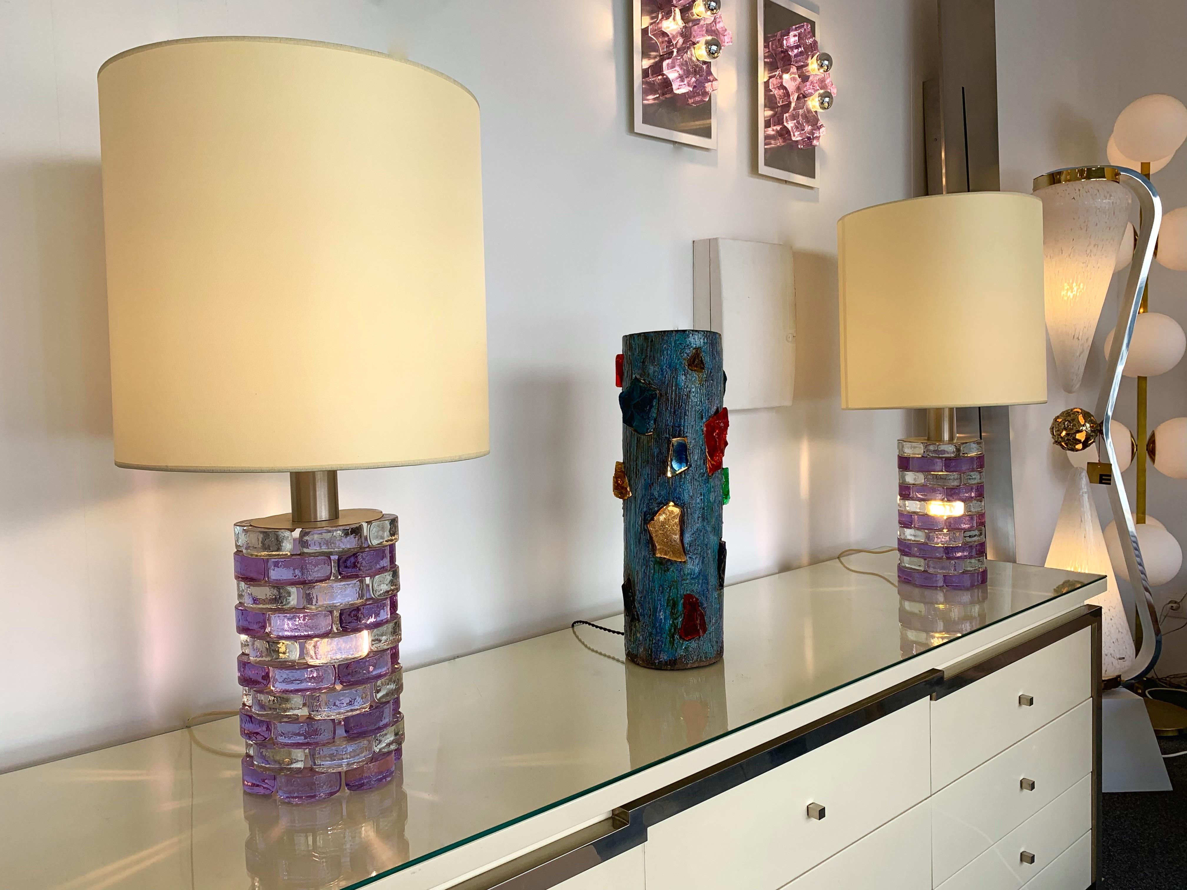 Late 20th Century Pair of Lamps Pressed Glass by Biancardi and Jordan Arte, Italy, 1970