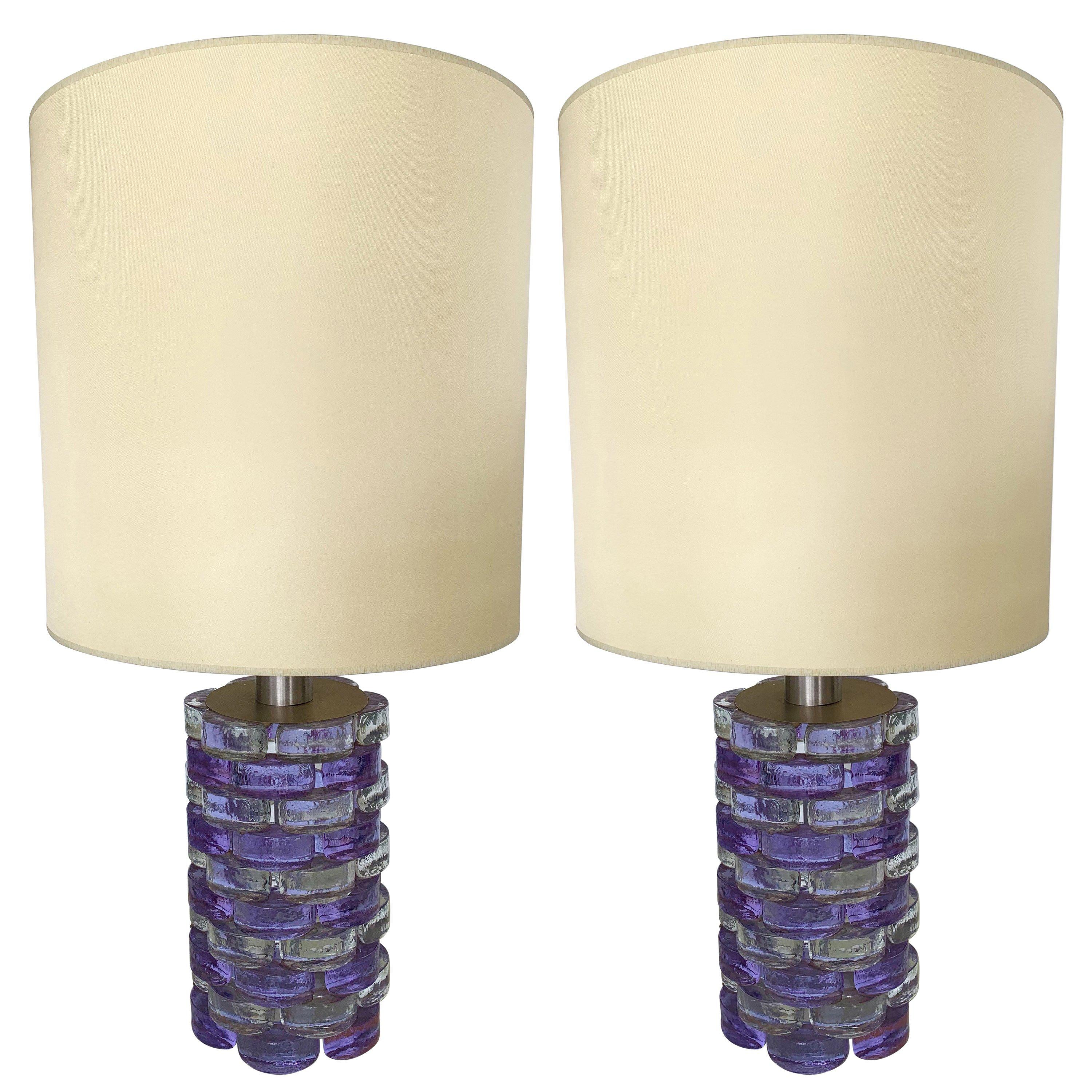 Pair of Lamps Pressed Glass by Biancardi and Jordan Arte, Italy, 1970