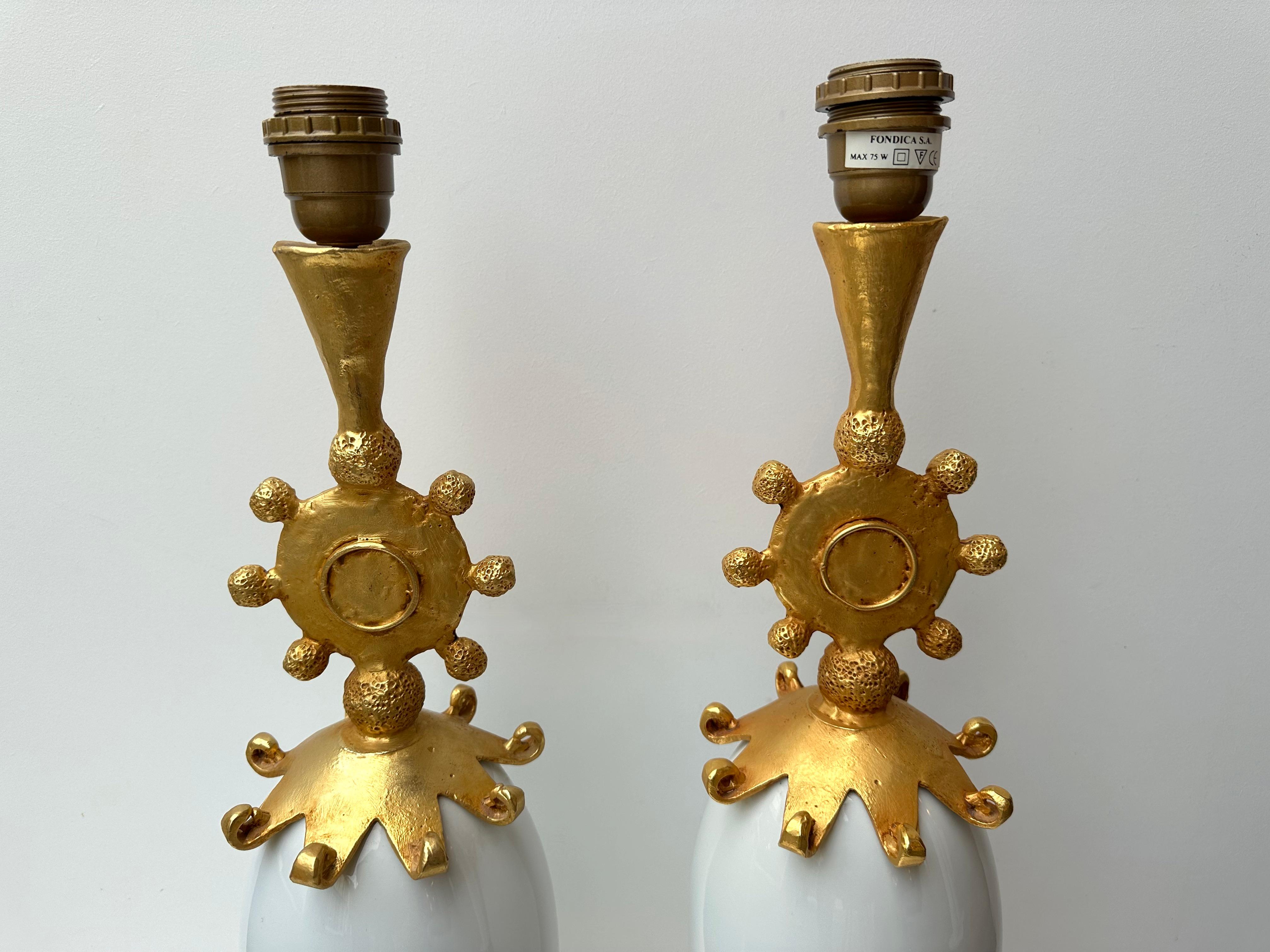 Dorato Coppia di lampade Sun di Pierre Casenove per Fondica, Francia, anni '90 in vendita