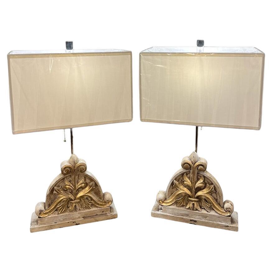 Pair of Lamps with Antique Architectural Bases For Sale