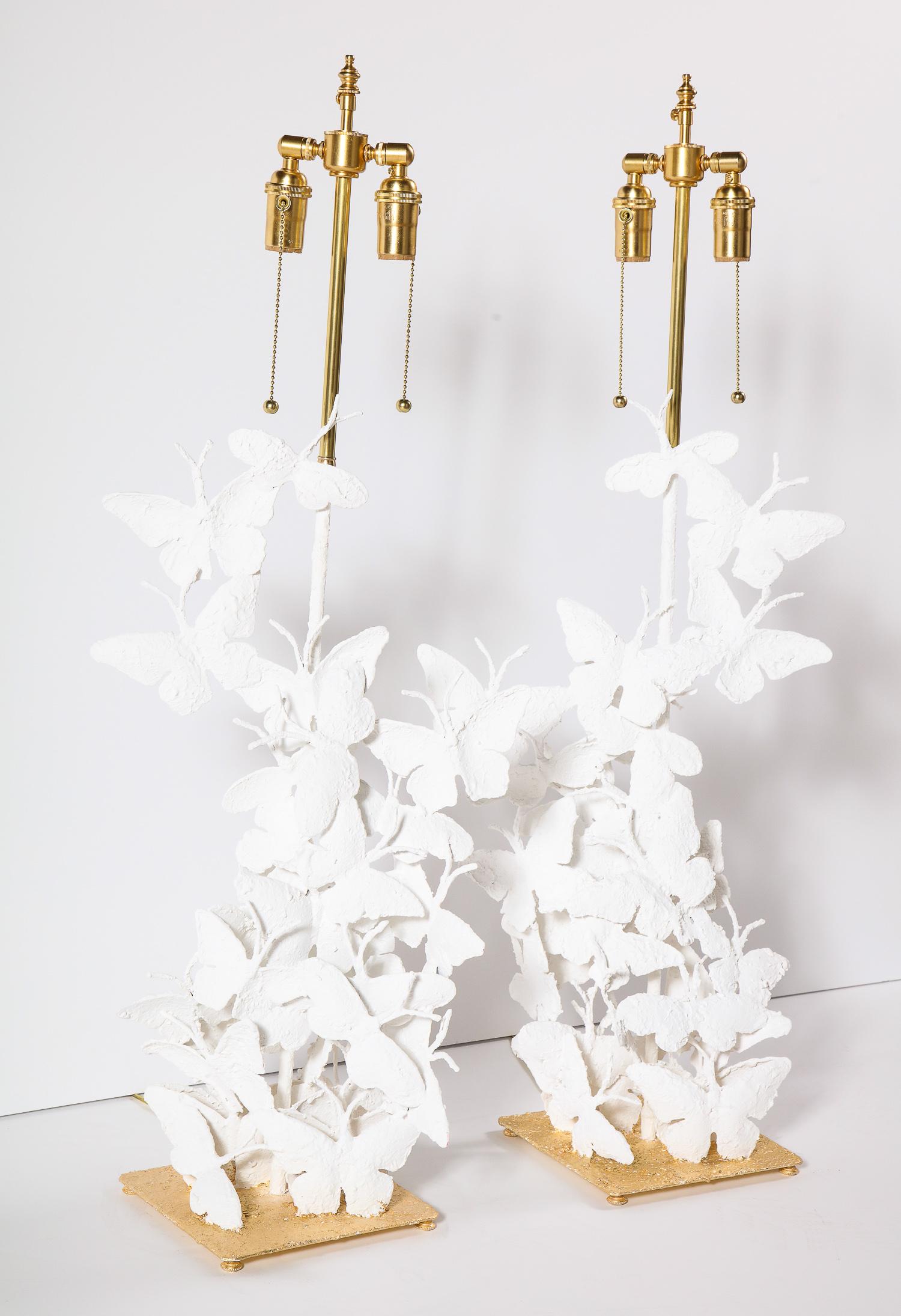 Metal Pair of Lamps with Butterflies