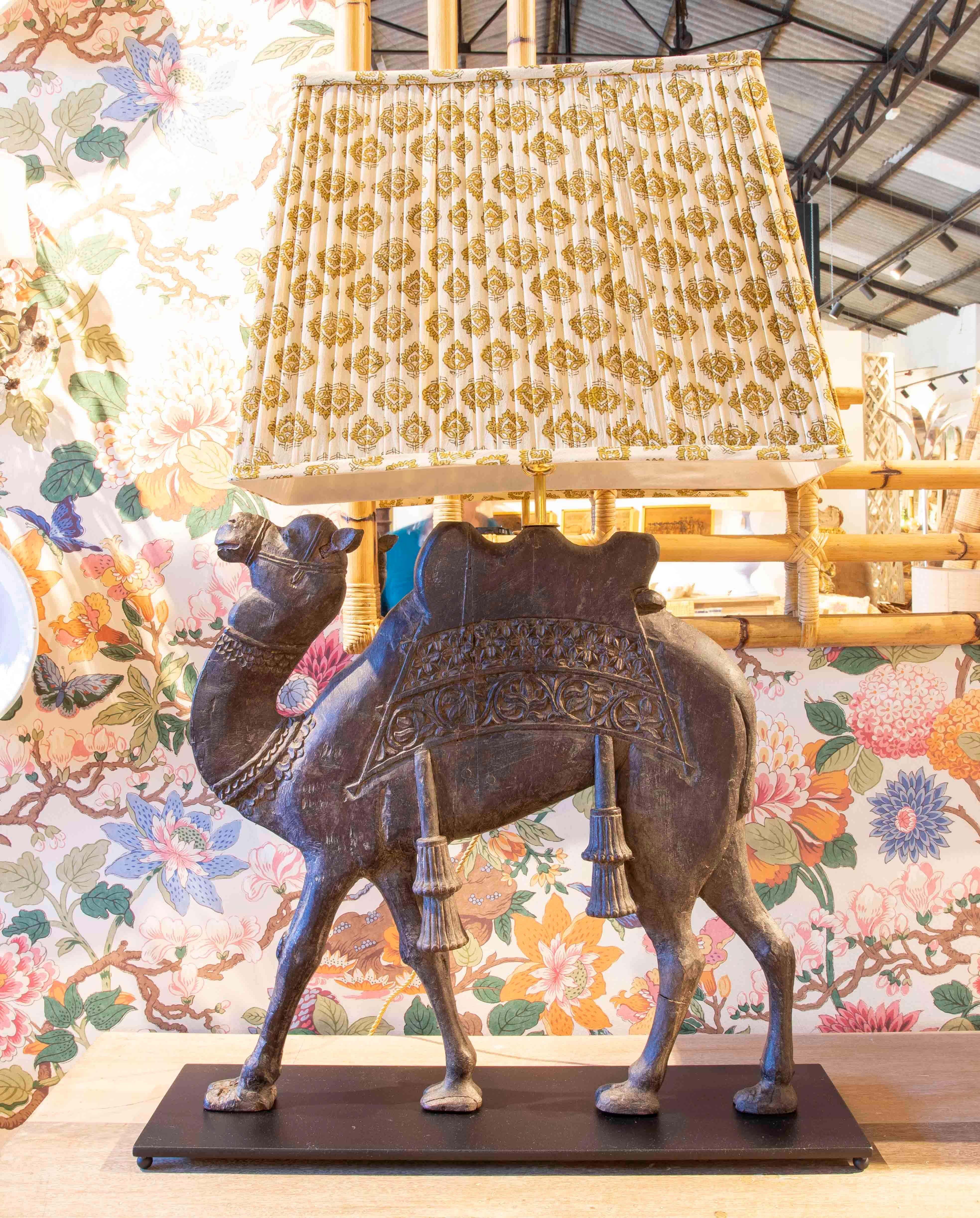 Pair of Lamps with Carved Wooden Camel Foot on Both Sides
The size includes the lampshade