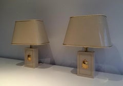Pair of Lamps with Gild Turtles Ornaments, circa 1970
