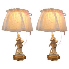 Pair of Lamps with Porcelain Figurines