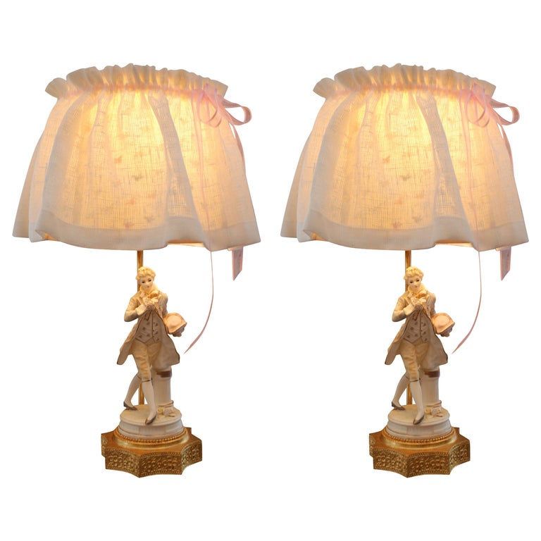 Pair Of Lamps With Porcelain Figurines, Antique Porcelain Figurine Table Lamps