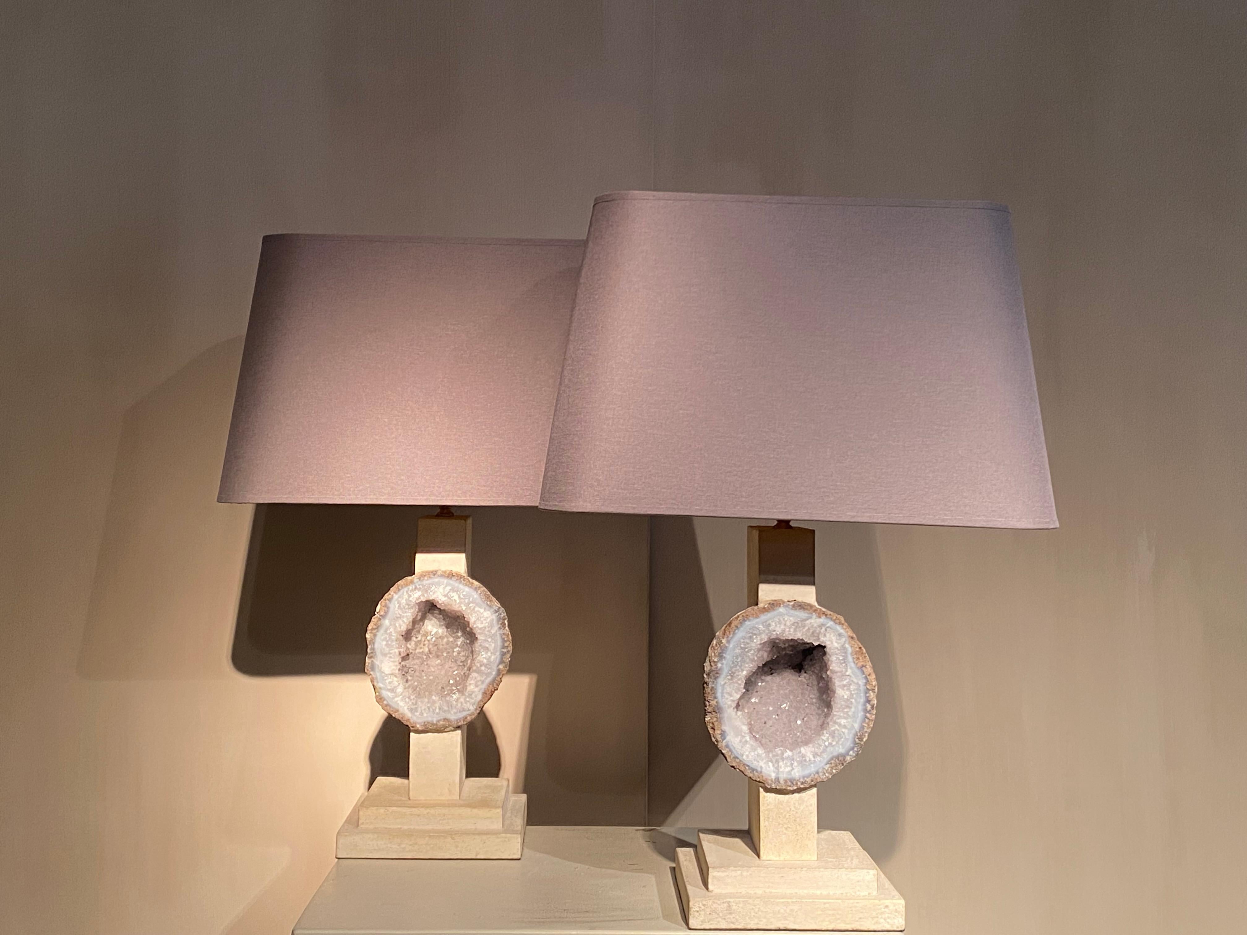 Belgian Pair of Lamps with Quartz stone For Sale