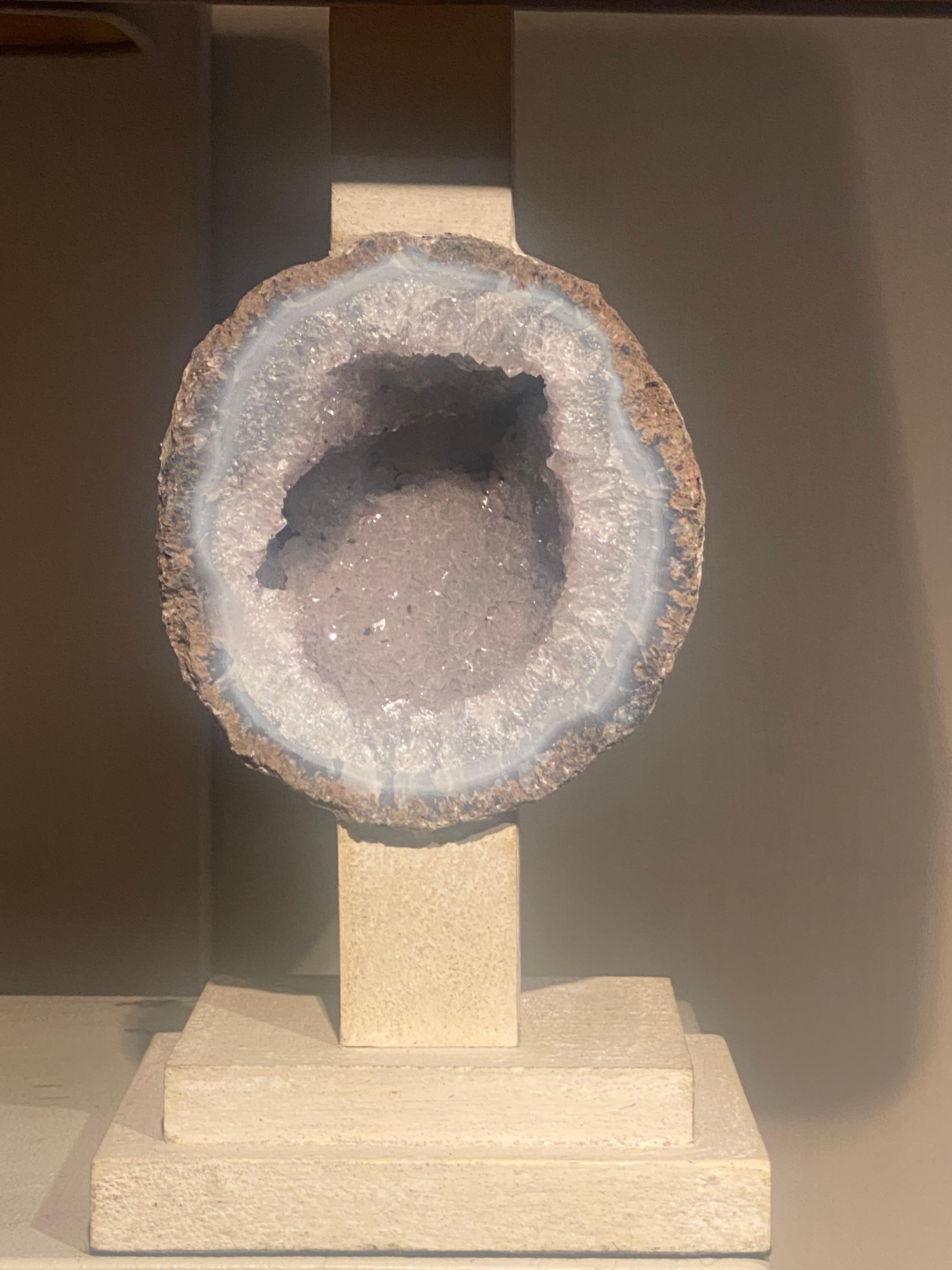 Patinated Pair of Lamps with Quartz stone For Sale