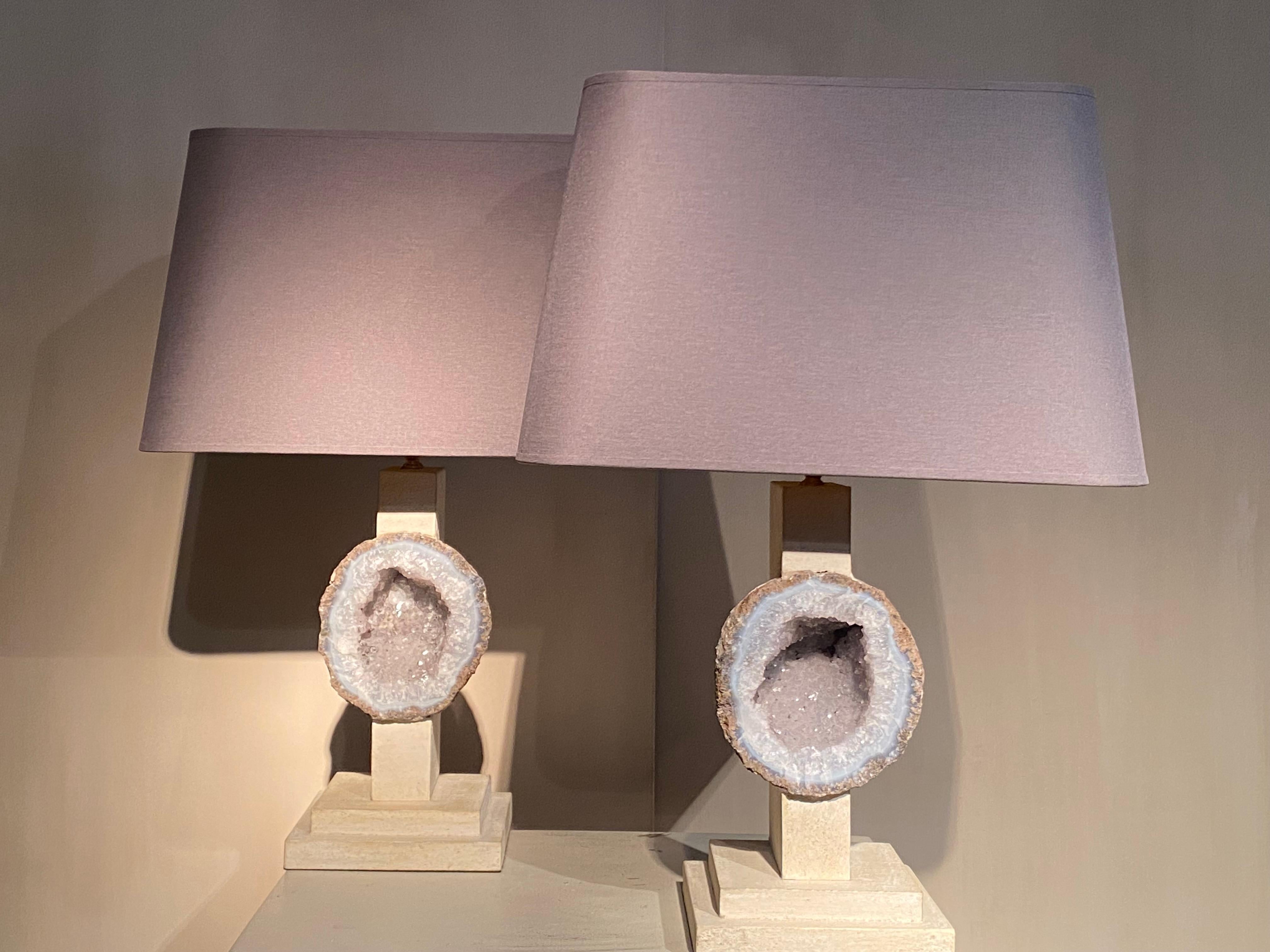 Contemporary Pair of Lamps with Quartz stone For Sale