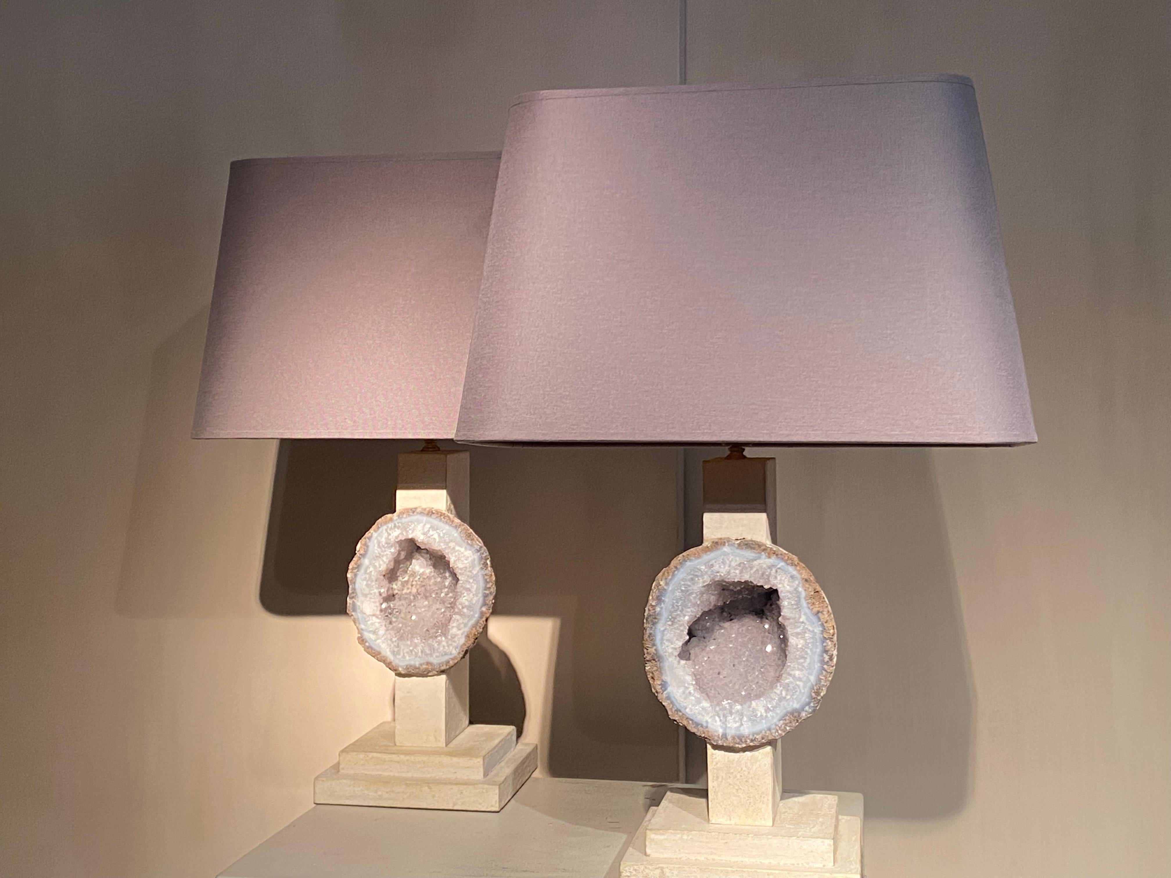 Pair of Lamps with Quartz stone For Sale 1