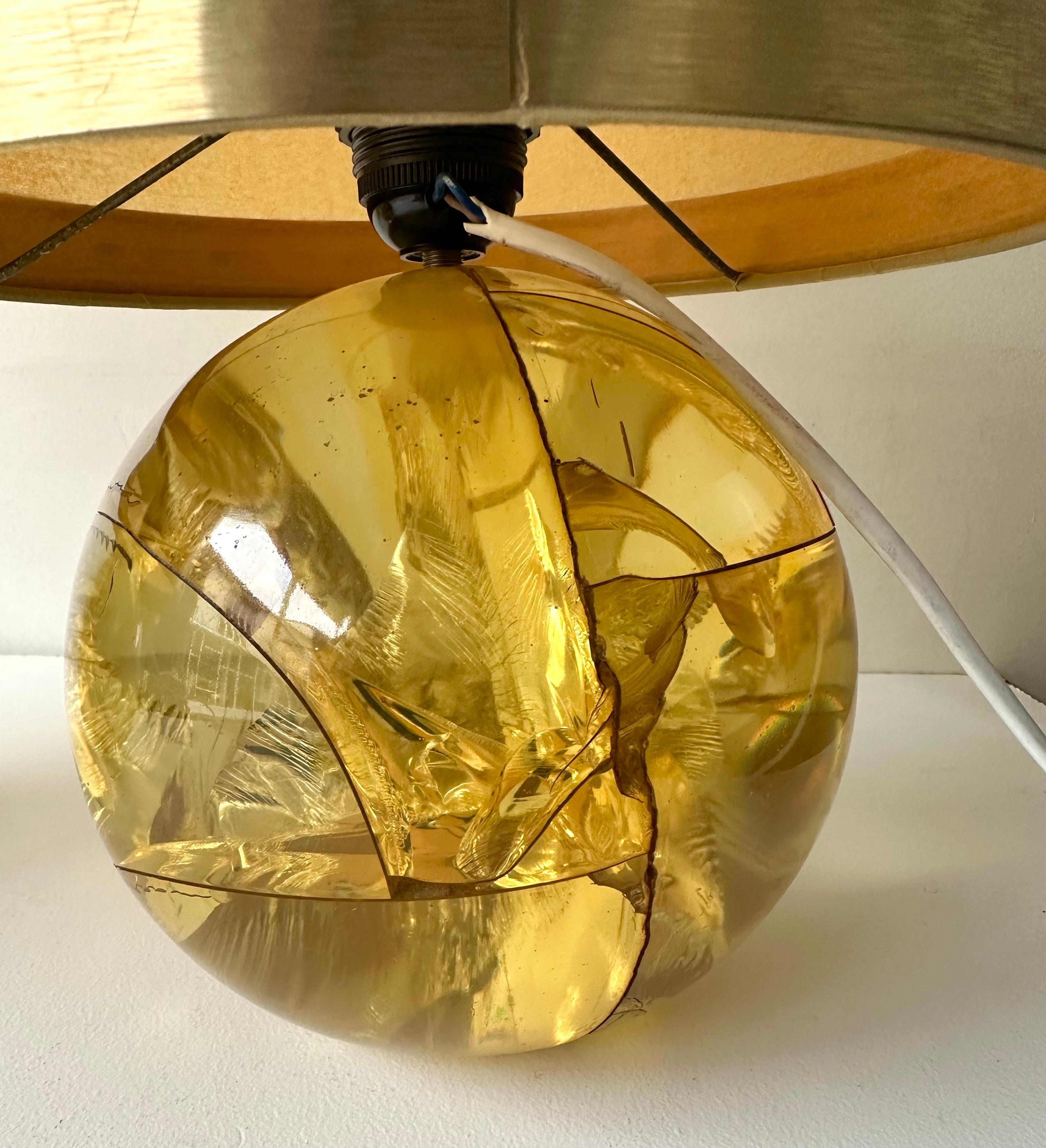 Paire de lampes en résine fractale jaune par François Godebski , France, années 1970 Bon état - En vente à SAINT-OUEN, FR