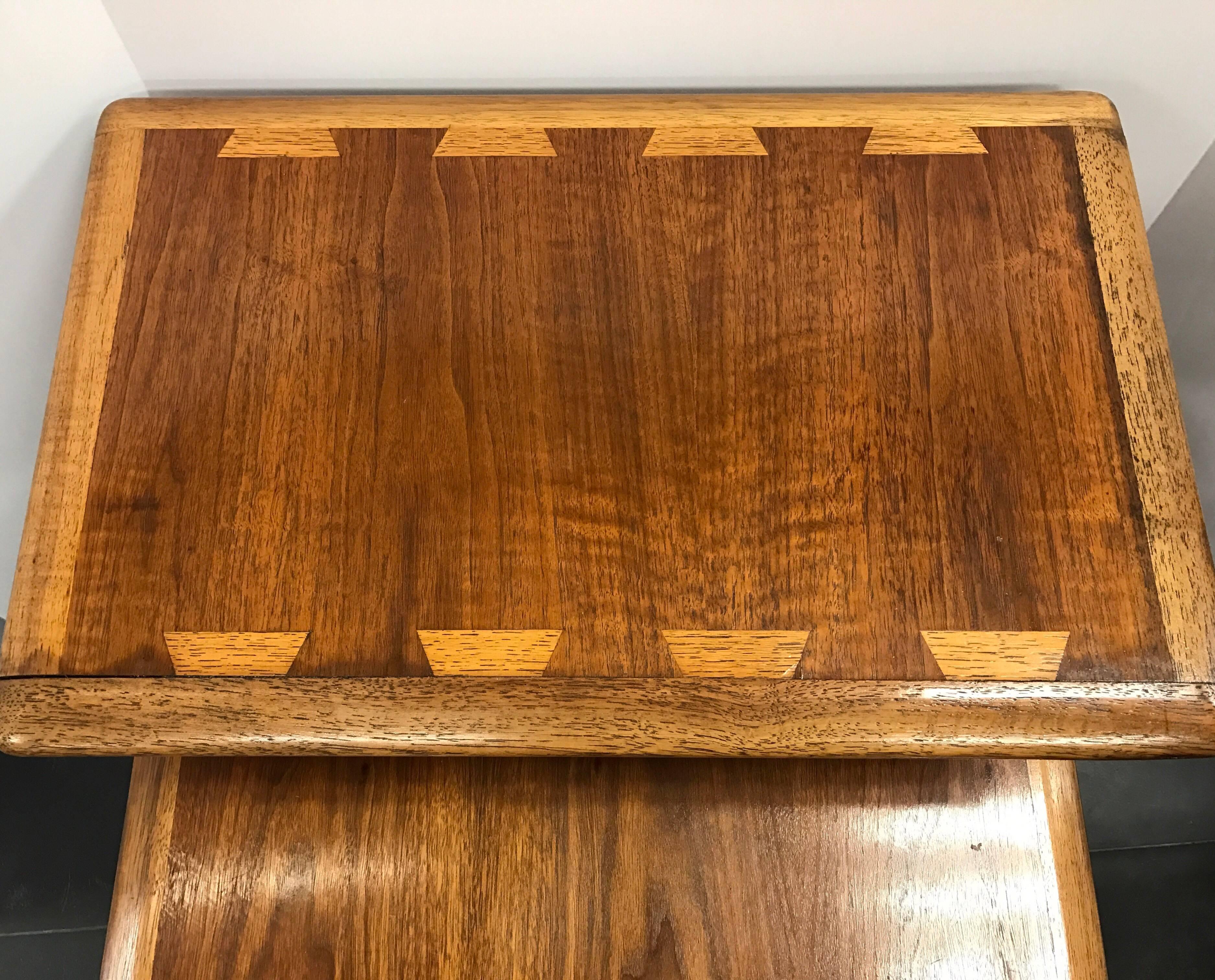 Mid-Century Modern Pair of Lane Acclaim Midcentury Andre Bus End Two-Tiered Tables Nightstands